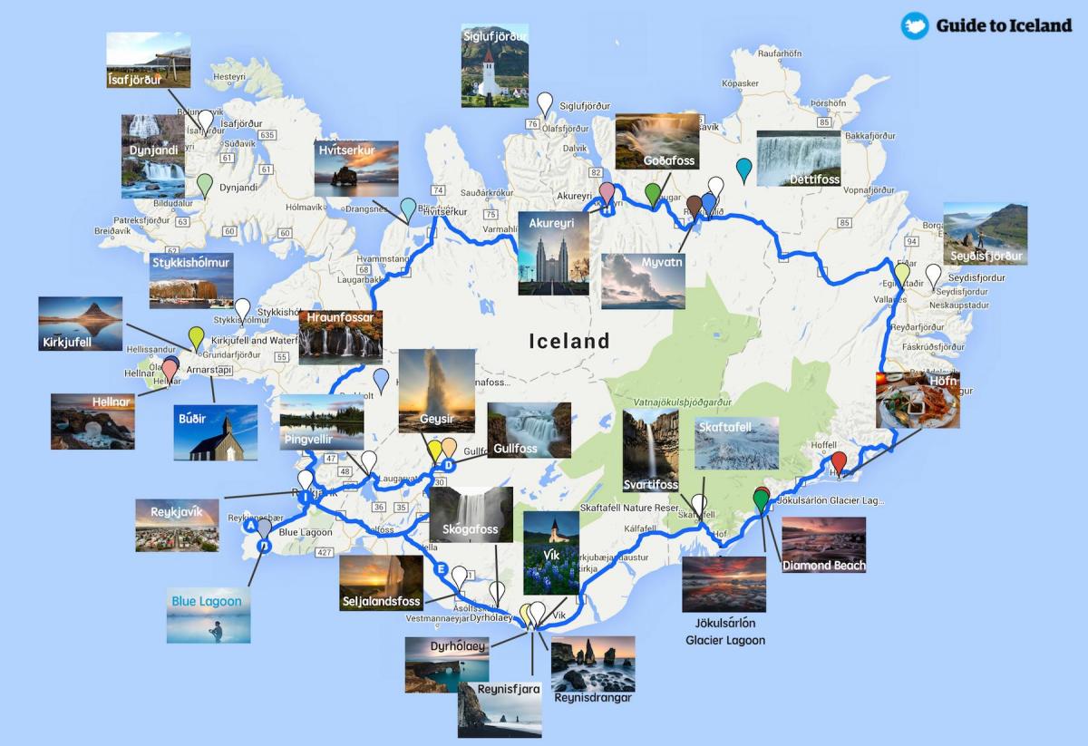 Mappa delle attrazioni turistiche dell'Islanda