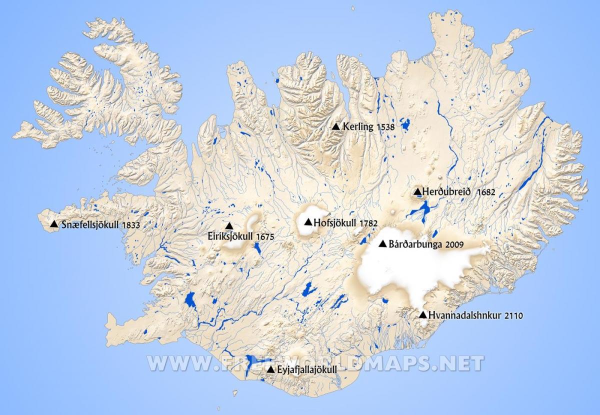 Mappa delle montagne in Islanda