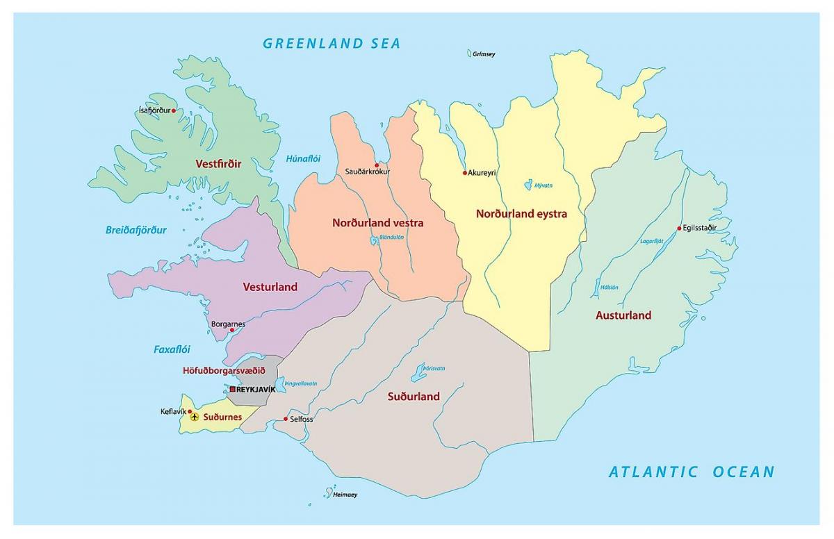 Mappa delle aree dell'Islanda